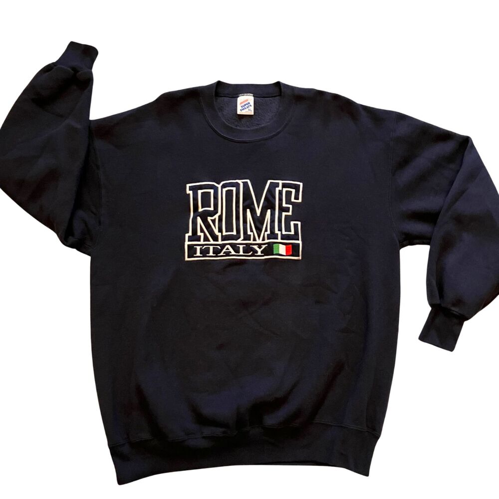 VTG Jerzees Super sweats XL Rome Italy Embroidered Dark Blue Crewneck Sweatshirt